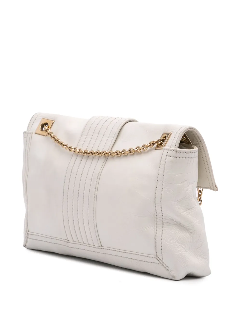 Pre-owned Fendi 2010-2025 Leather Chain Baguette Crossbody Bag In White