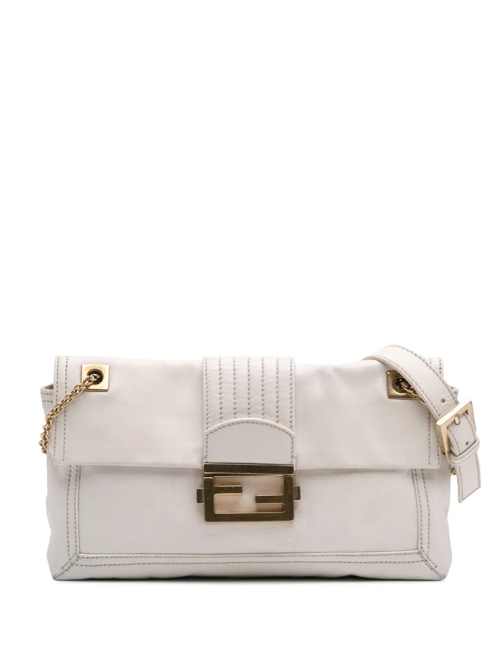 Fendi Pre-Owned 2010-2025 Leather Chain Baguette crossbody bag - ホワイト Fendi Pre-Owned 2010-2025 Leather Chain Baguette crossbody bag - ホワイト
