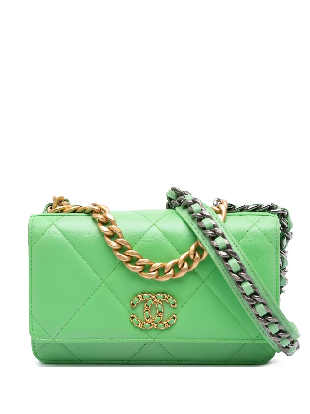CHANEL Pre-Owned 2020 マトラッセ ラムスキン 19 ウォレットオンチェーン サッチェルバッグ - グリーン CHANEL Pre-Owned 2020 マトラッセ ラムスキン 19 ウォレットオンチェーン サッチェルバッグ - グリーン