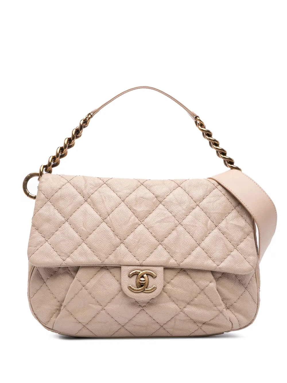 Pre-owned Chanel 2012-2013 Medium Quilted Caviar Coco Pleats Messenger Flap Satchel In Brown