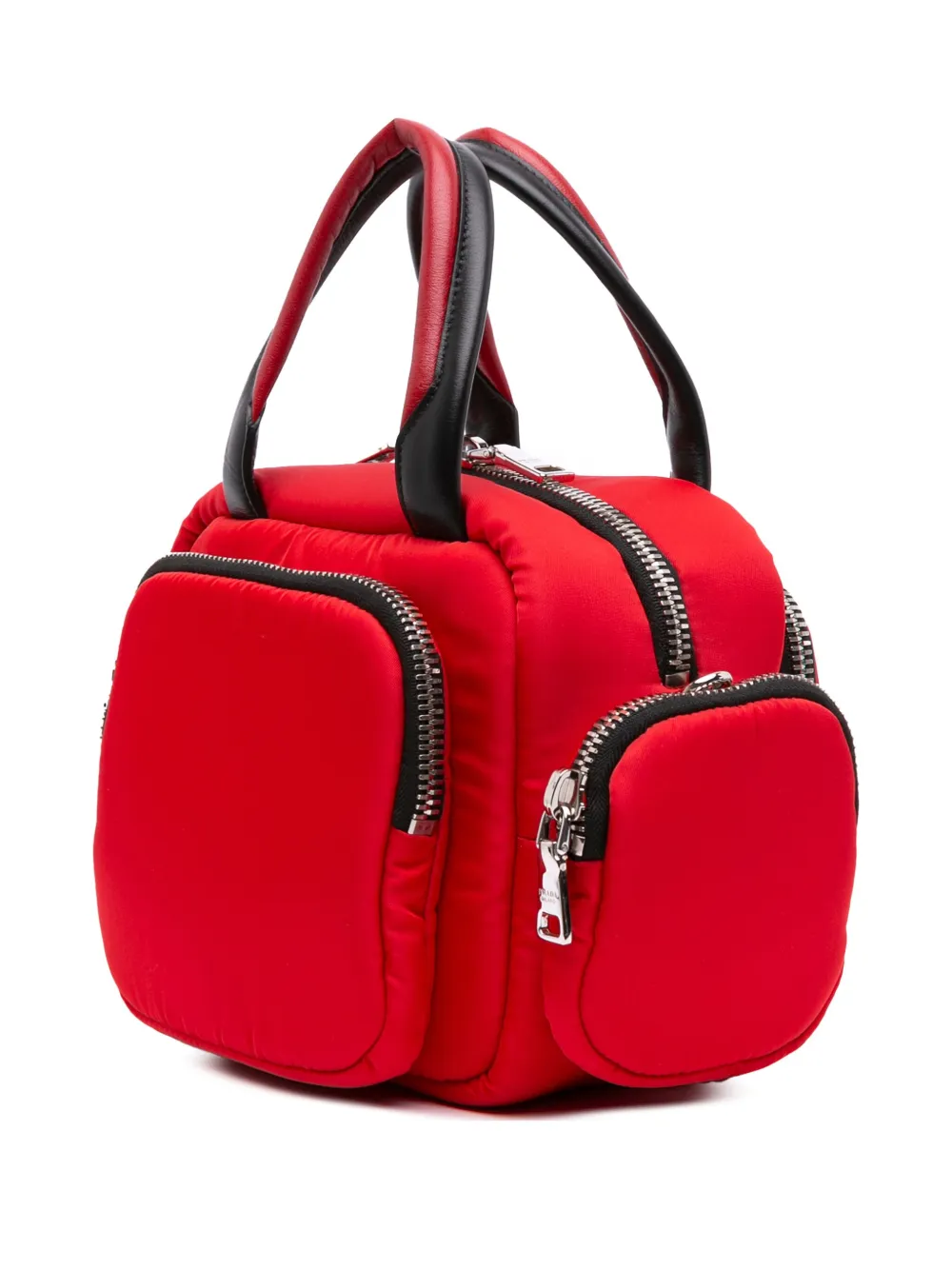 Pre-owned Prada 2013-2025 Tessuto Pocket Top Handle Cargo Bag Satchel In Red