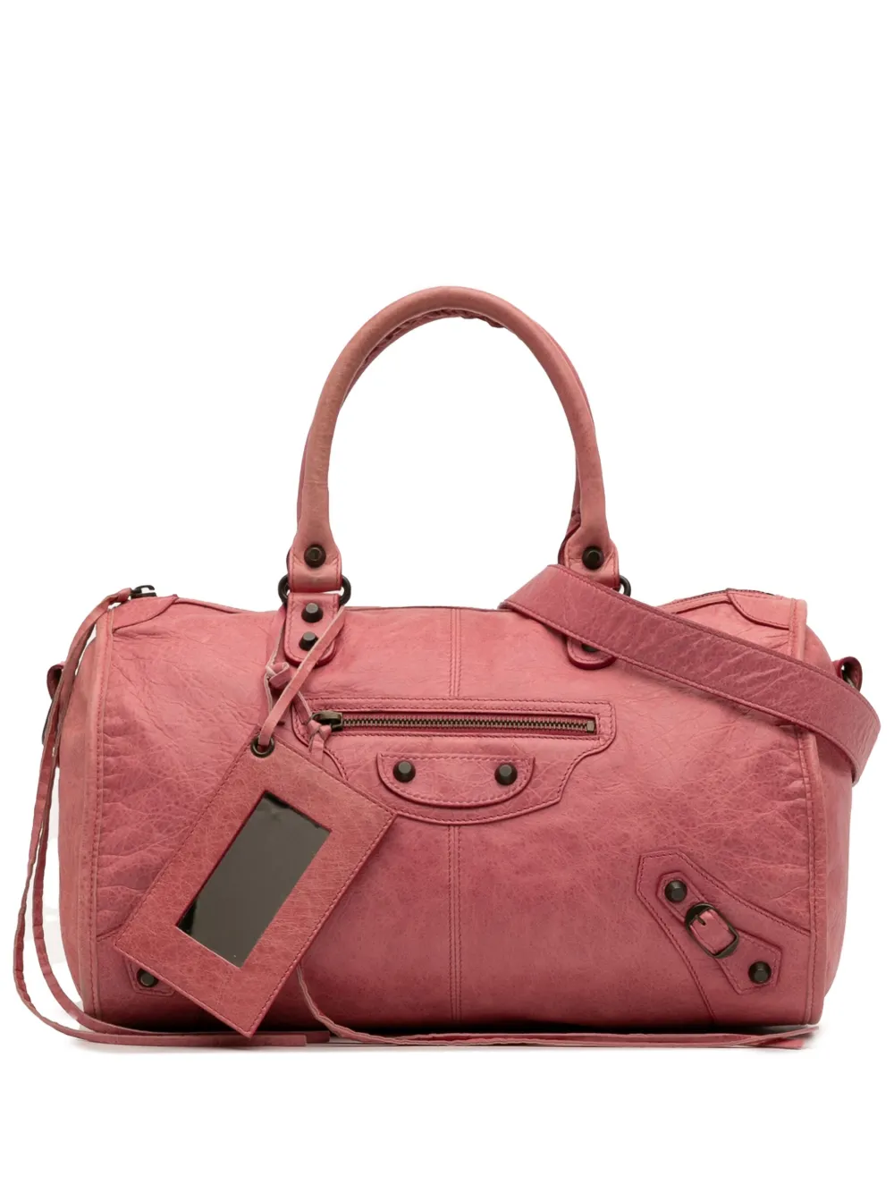 Pre-owned Balenciaga 2005-2025 Maxi Lambskin Motocross Twiggy Satchel In Pink