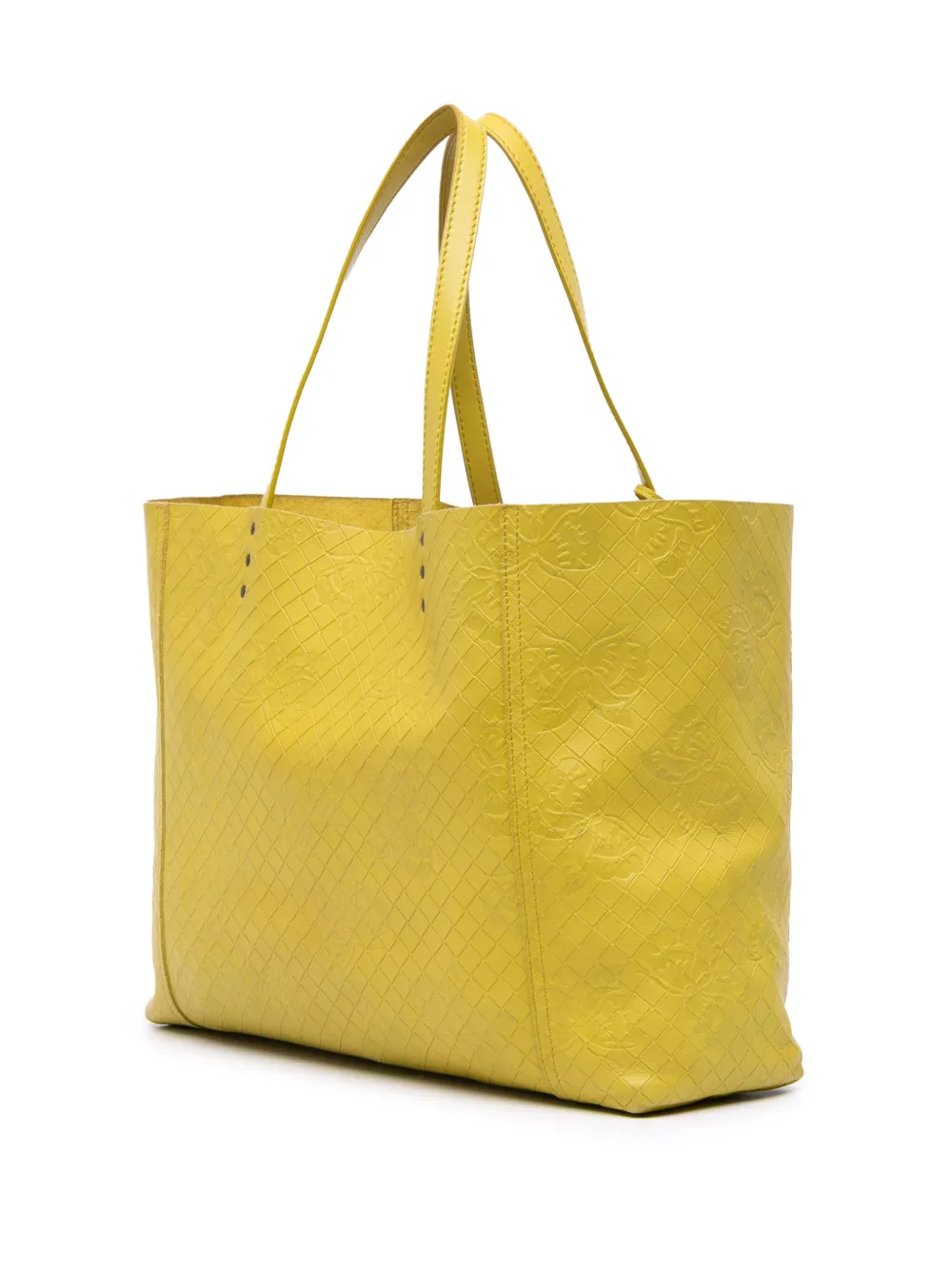 Pre-owned Bottega Veneta 2012-2025 Leather Intrecciomirage Butterfly Tote Bag In Yellow
