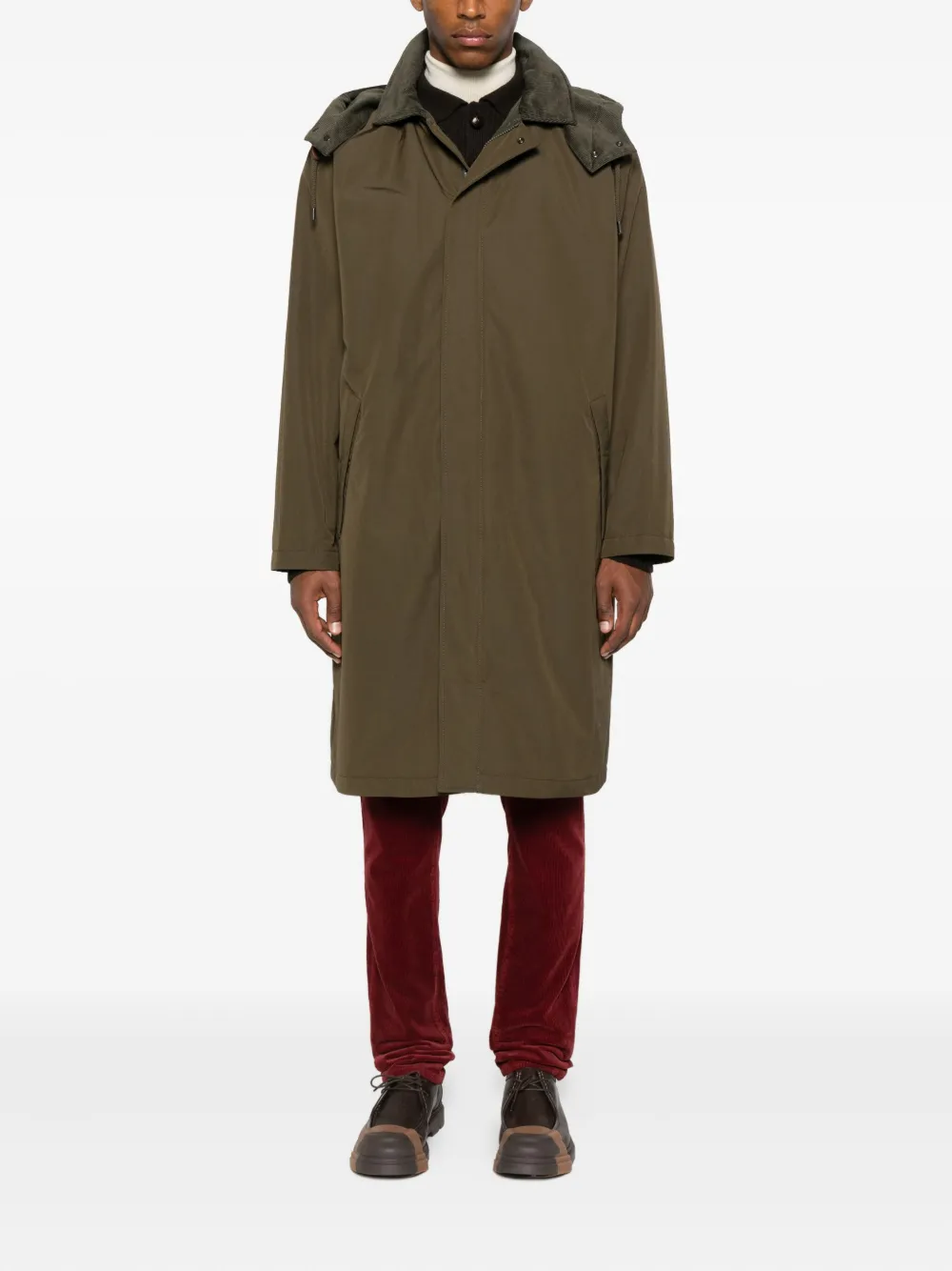Aspesi Corduroy-trim Hooded Coat In Green