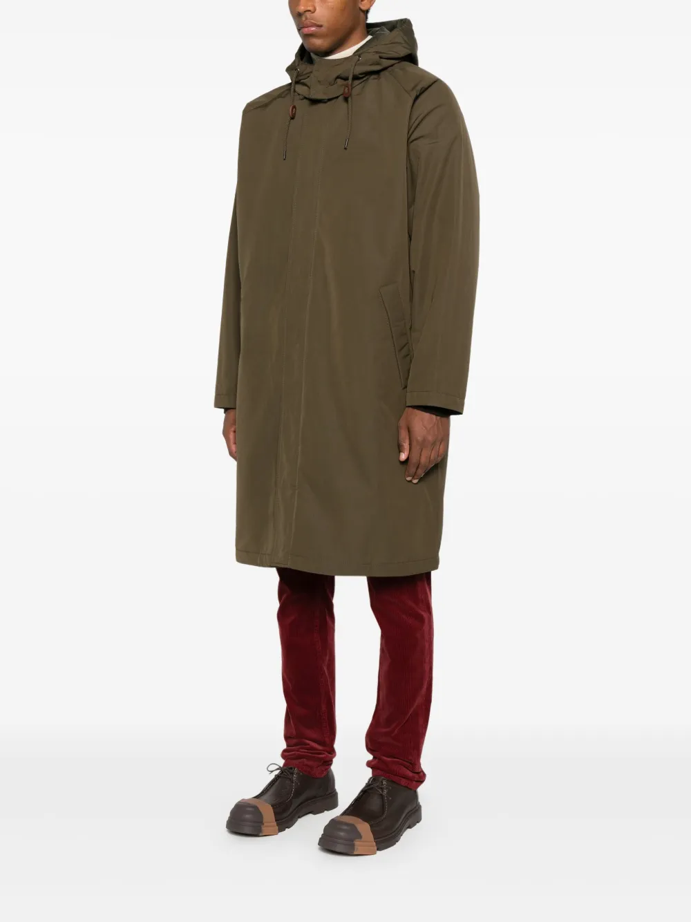 Aspesi Corduroy-trim Hooded Coat In Green