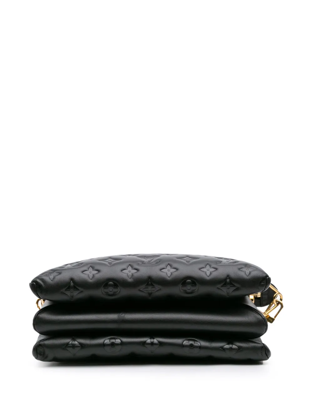Pre-owned Louis Vuitton 2021-2025 Monogram Embossed Puffy Lambskin Coussin Pm Satchel In Black