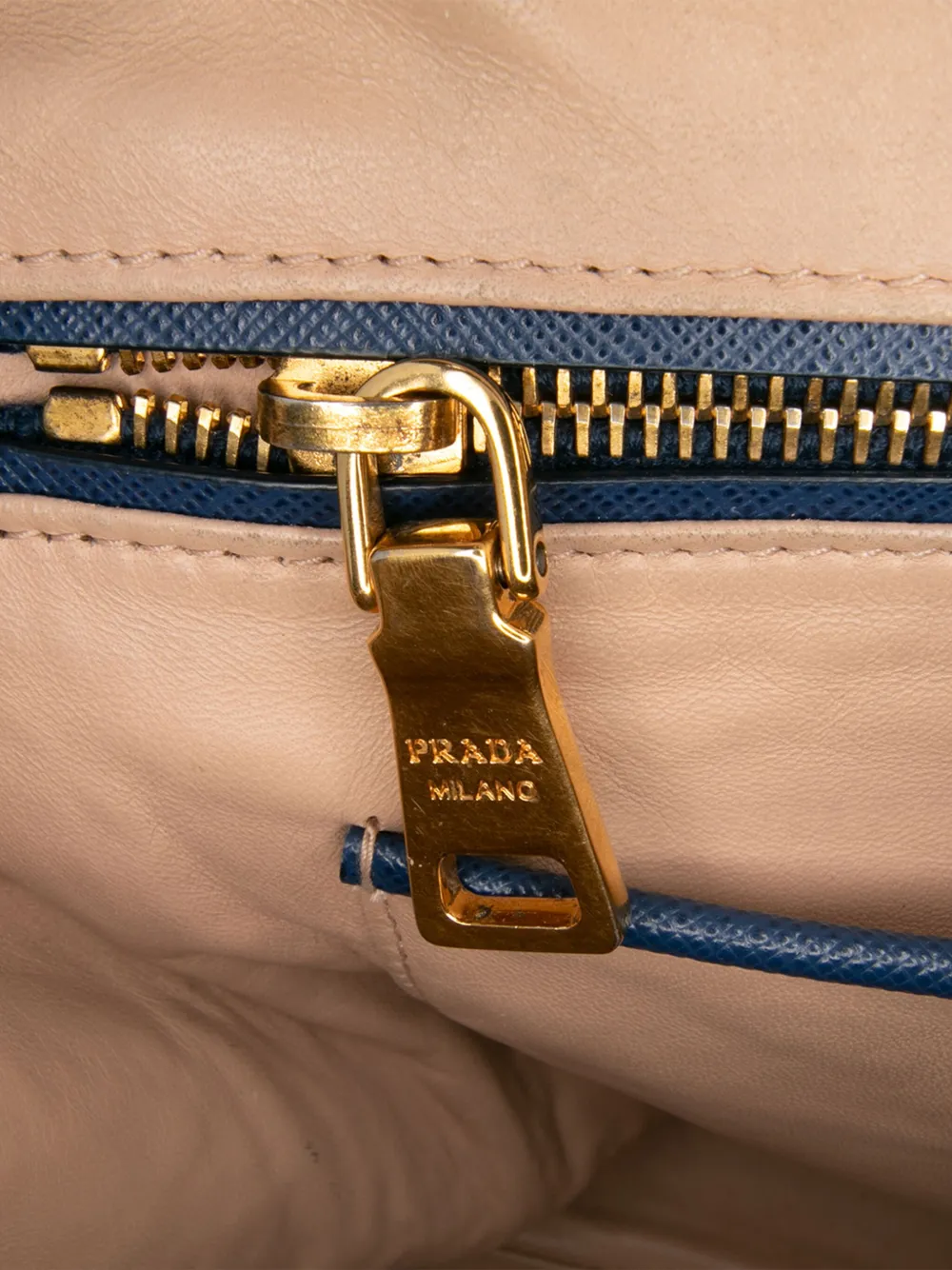 Pre-owned Prada 2000-2025 Bicolor Saffiano Lux Promenade Dome Handbag In Blue