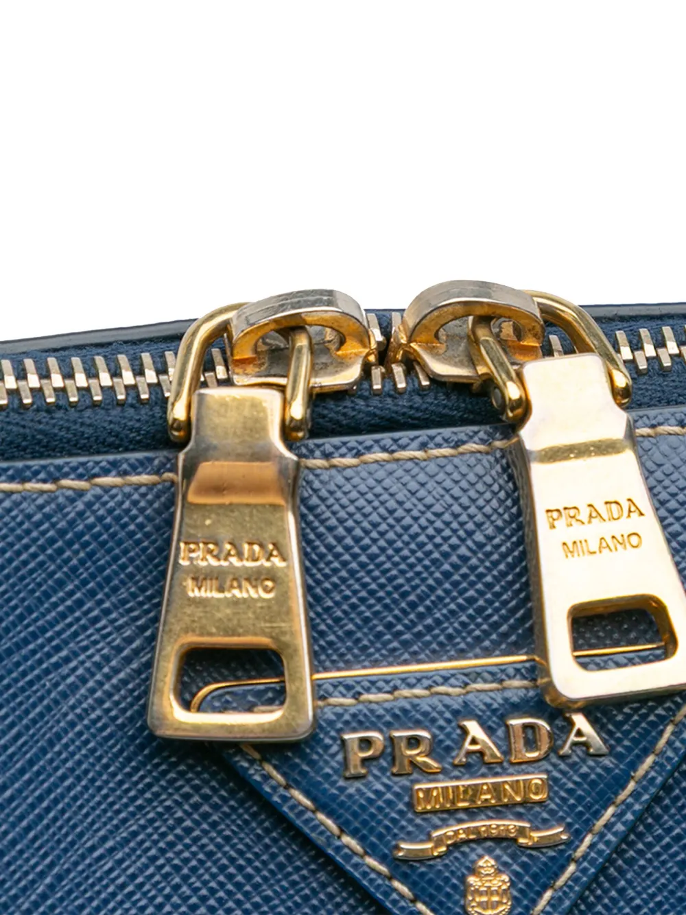 Pre-owned Prada 2000-2025 Bicolor Saffiano Lux Promenade Dome Handbag In Blue