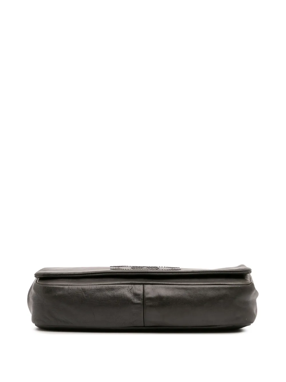 Pre-owned Chanel 2008-2009 Cc Studded Lambskin East West Flap Shoulder Bag In Black