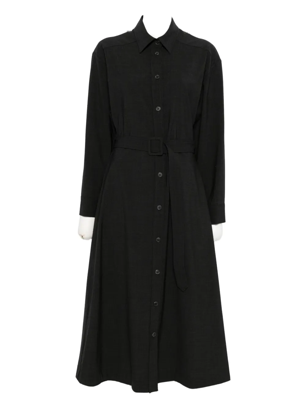 P.a.r.o.s.h Button-fastening Belted Midi Dress In Black