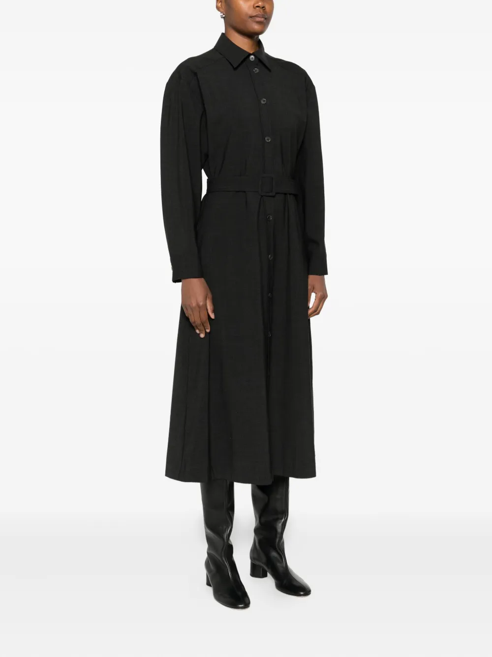 P.a.r.o.s.h Button-fastening Belted Midi Dress In Black