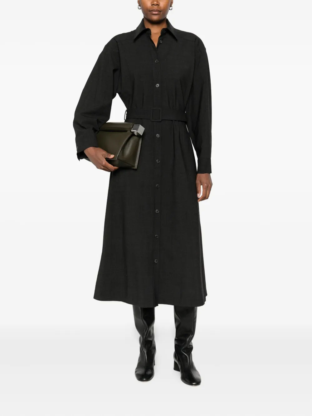 P.A.R.O.S.H. button-fastening belted midi dress - Bruin