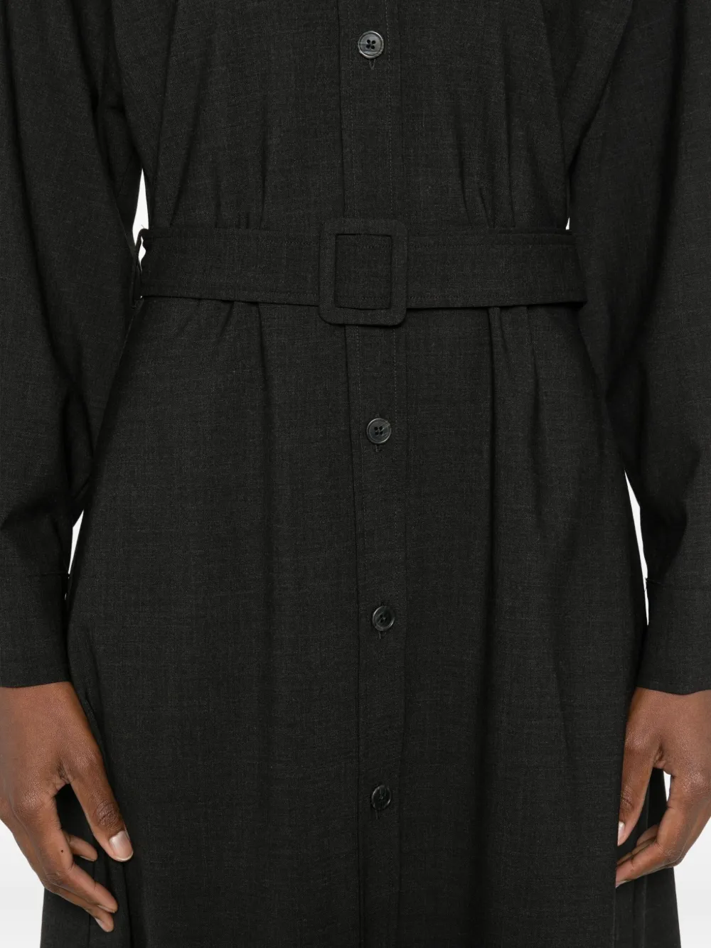P.a.r.o.s.h Button-fastening Belted Midi Dress In Black