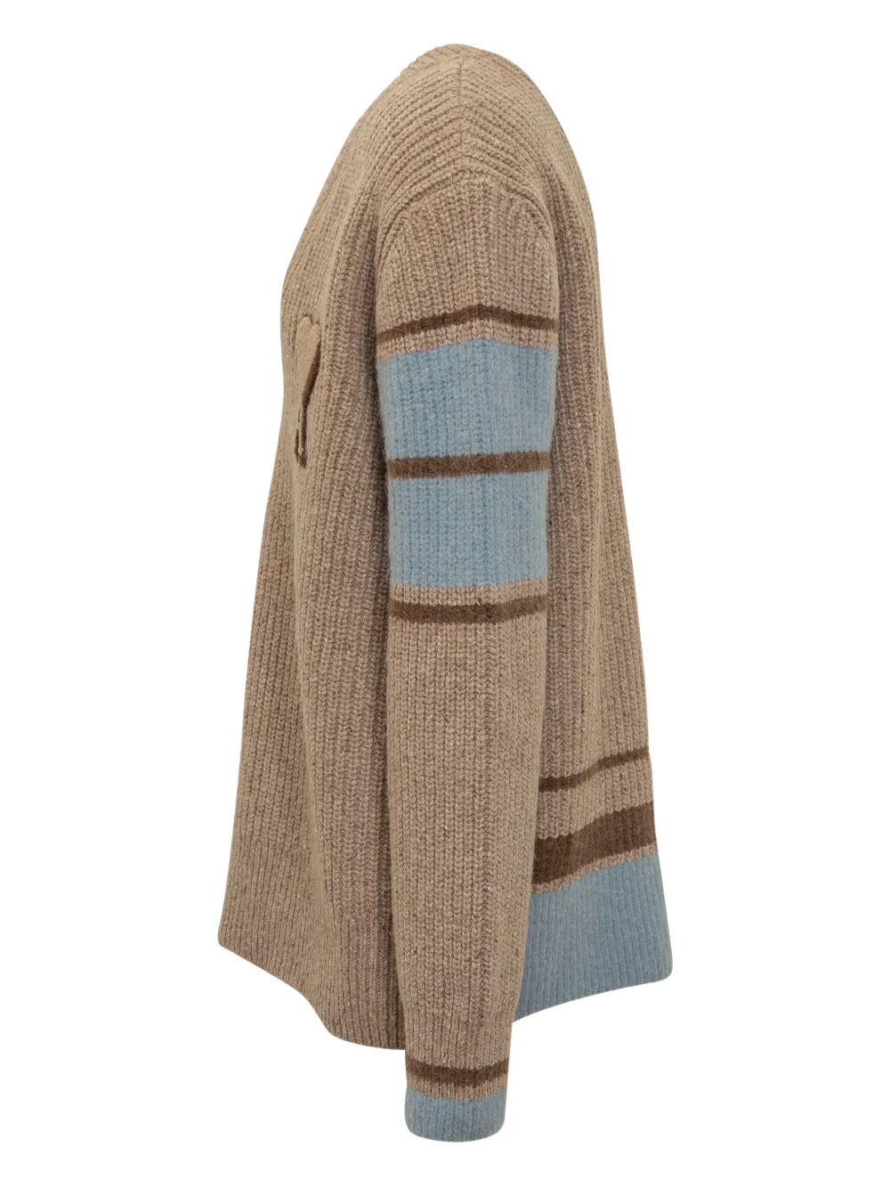 Ami Alexandre Mattiussi Heart-logo Striped Sweater In Brown