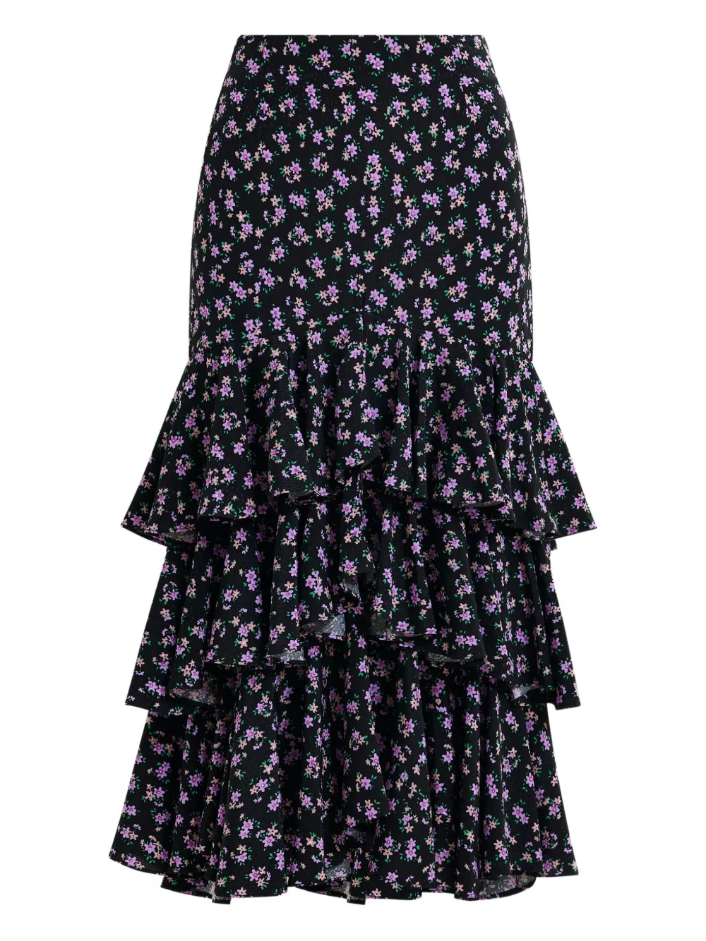 Essentiel Antwerp Floral-print Tiered Ruffle Skirt In Blue