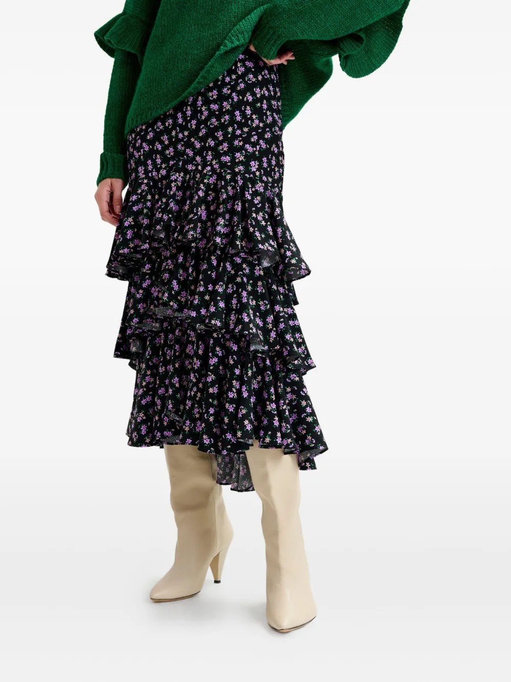 Essentiel Antwerp Floral-print Tiered Ruffle Skirt In Blue