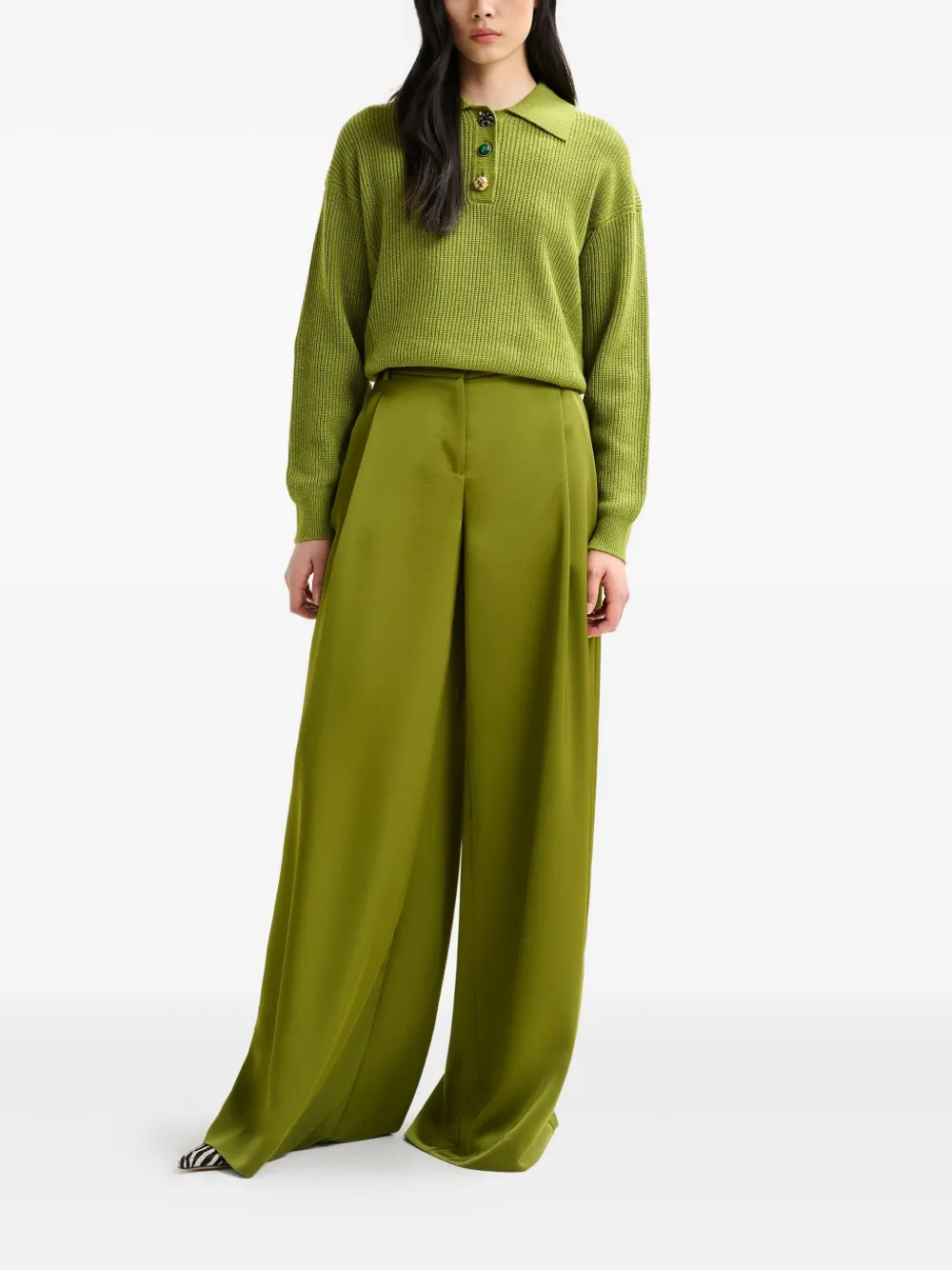 Essentiel Antwerp Ixie pleated satin-effect palazzo pants - Groen