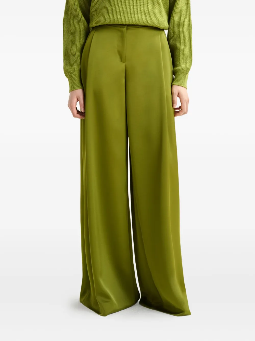 Essentiel Antwerp Ixie Pleated Satin-effect Palazzo Pants In Green