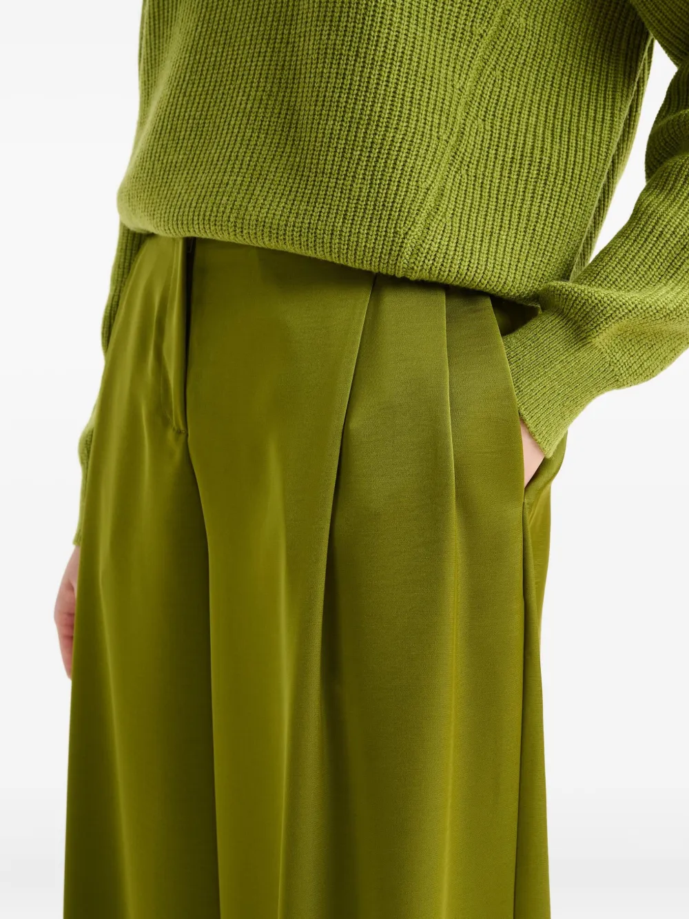 Essentiel Antwerp Ixie Pleated Satin-effect Palazzo Pants In Green