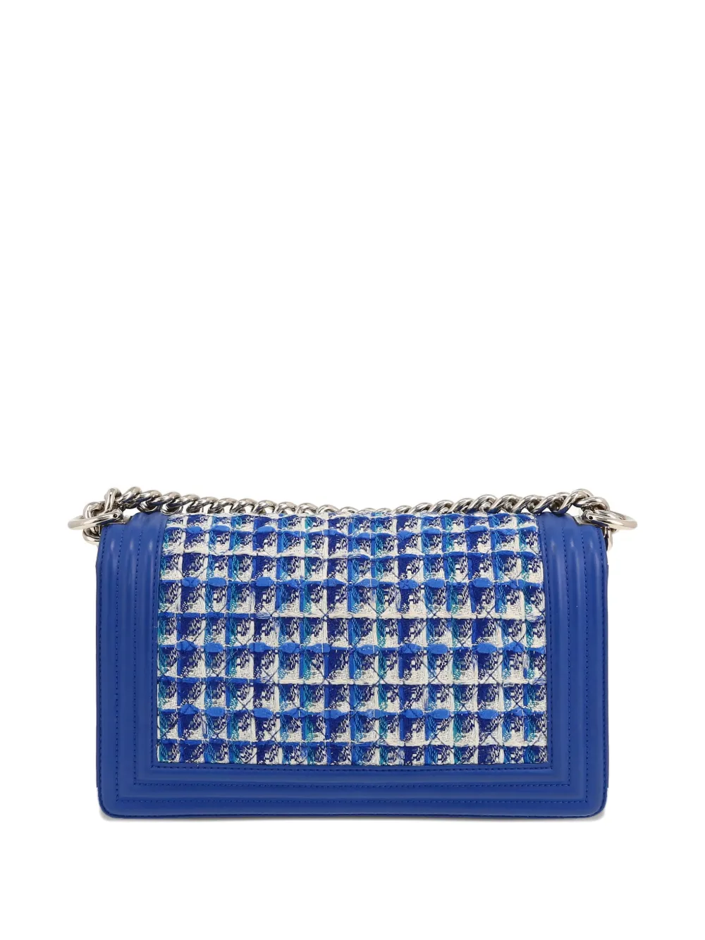 Pre-owned Chanel Boy Tweed-chain Shoulder Bag In Blue