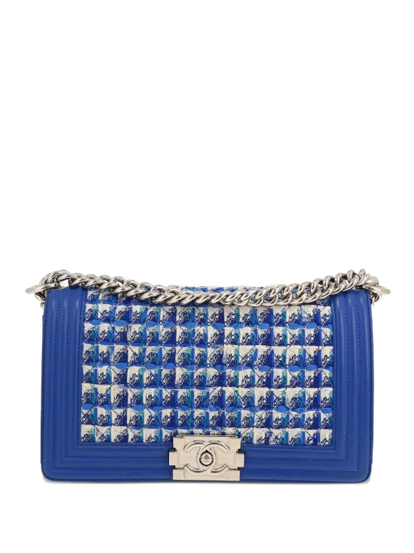 Chanel Pre-owned Boy Tweed-chain Shoulder Bag in Blue