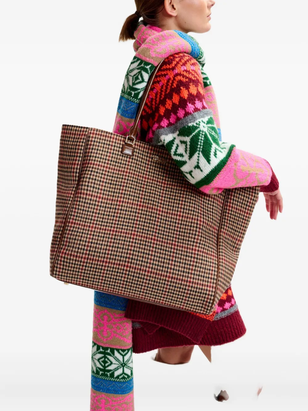 Essentiel Antwerp Inbox Checked-pattern Shoulder Bag In Brown