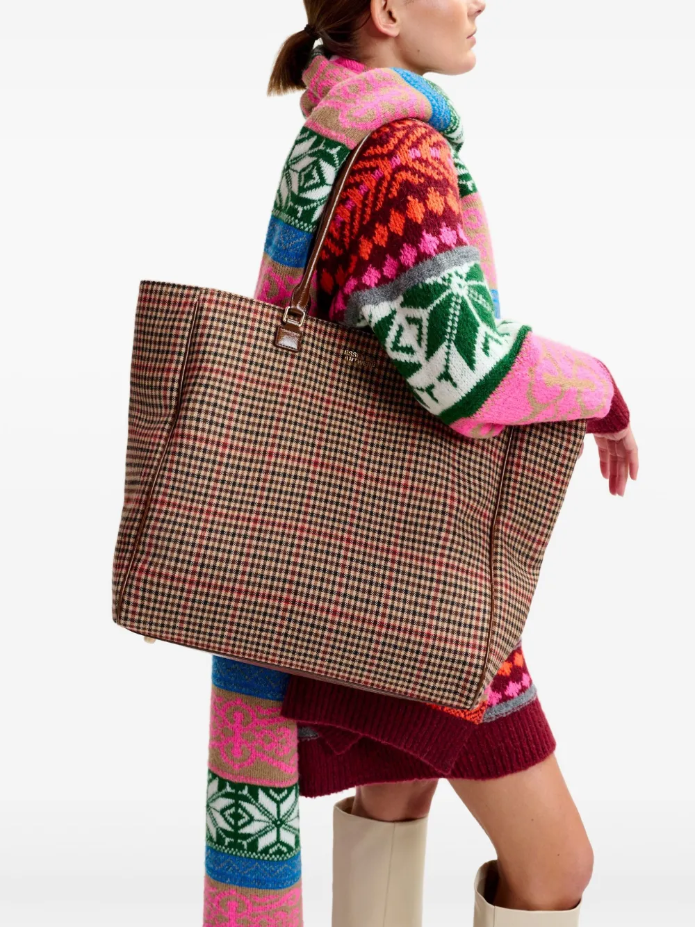 Essentiel Antwerp Inbox geruite schoudertas - Bruin