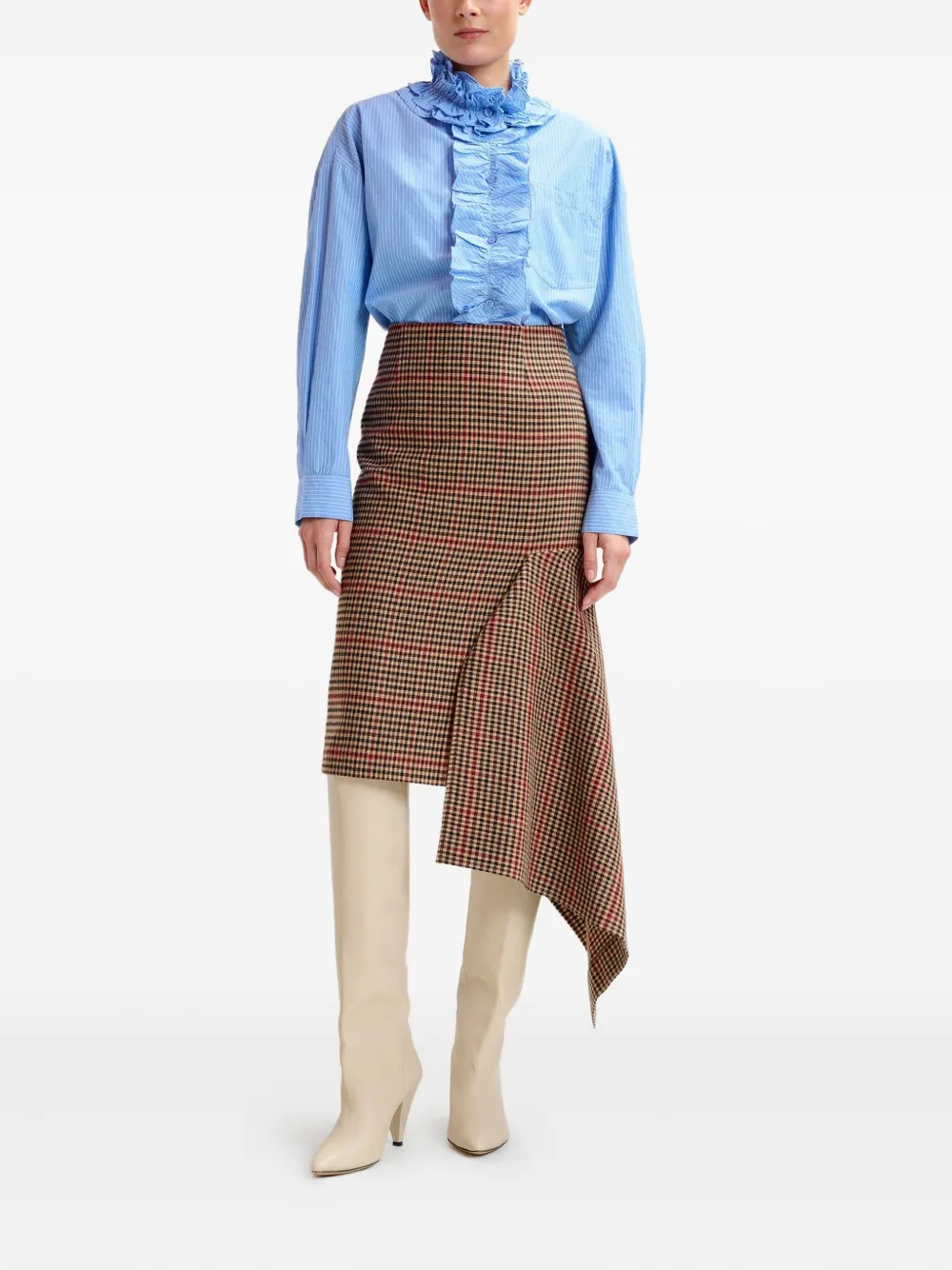 Essentiel Antwerp Geruite midi-rok met asymmetrische zoom - Bruin