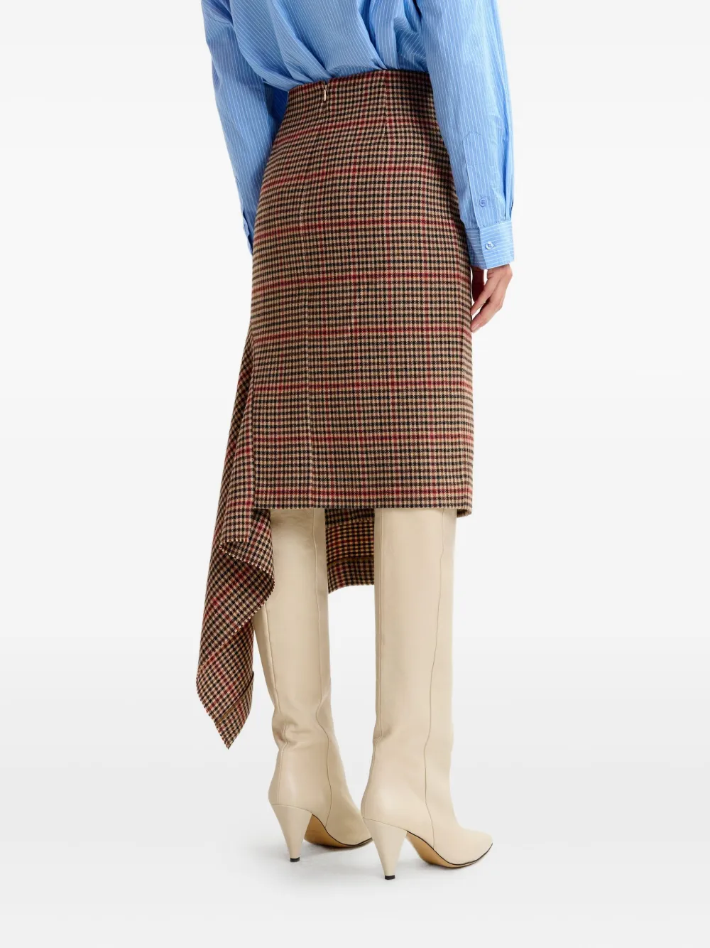 Essentiel Antwerp Checked-pattern Asymmetric-hem Midi Skirt In Brown