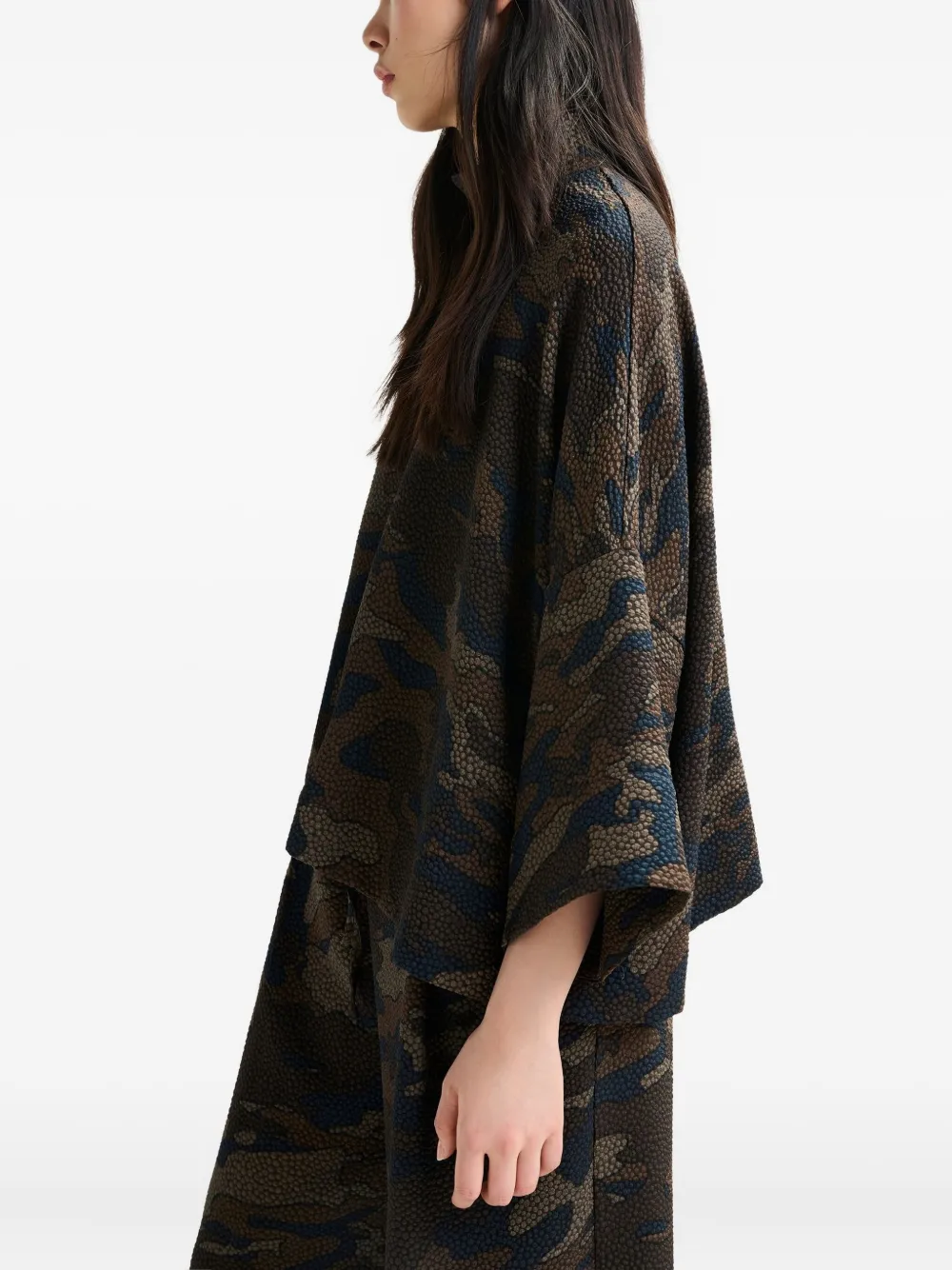 Essentiel Antwerp Camouflage-pattern High-neck Blouse In Brown