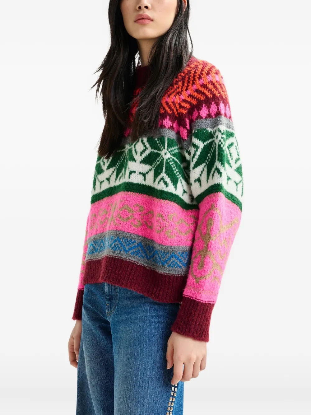 Essentiel Antwerp Irelando Geomwtric-pattern Sweater In Pink