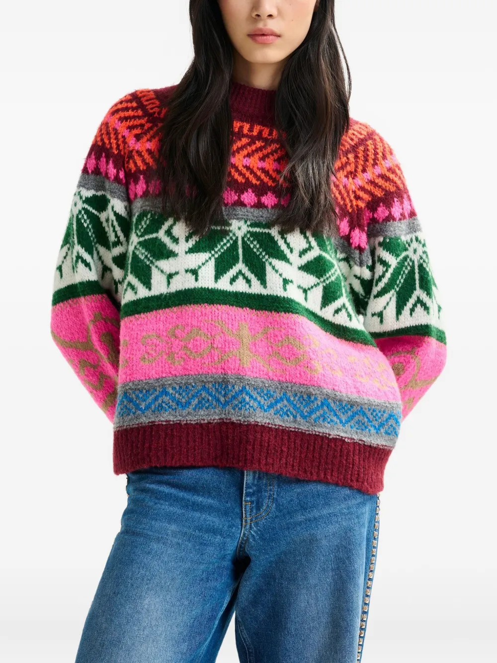 Essentiel Antwerp Irelando Geomwtric-pattern Sweater In Pink