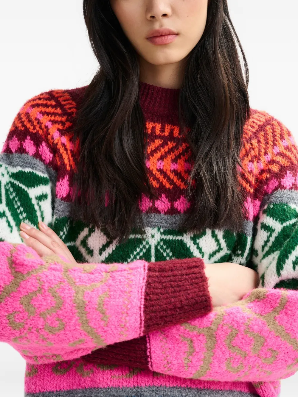Essentiel Antwerp Irelando Geomwtric-pattern Sweater In Pink