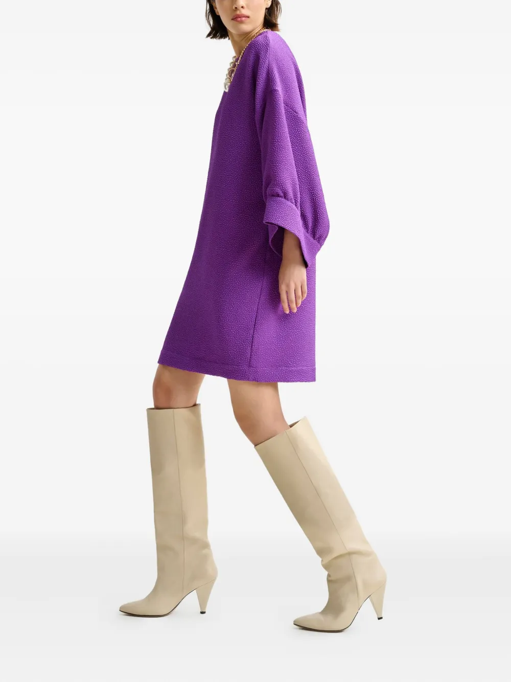 Essentiel Antwerp Textured Round-neck Midi Dress In Purple