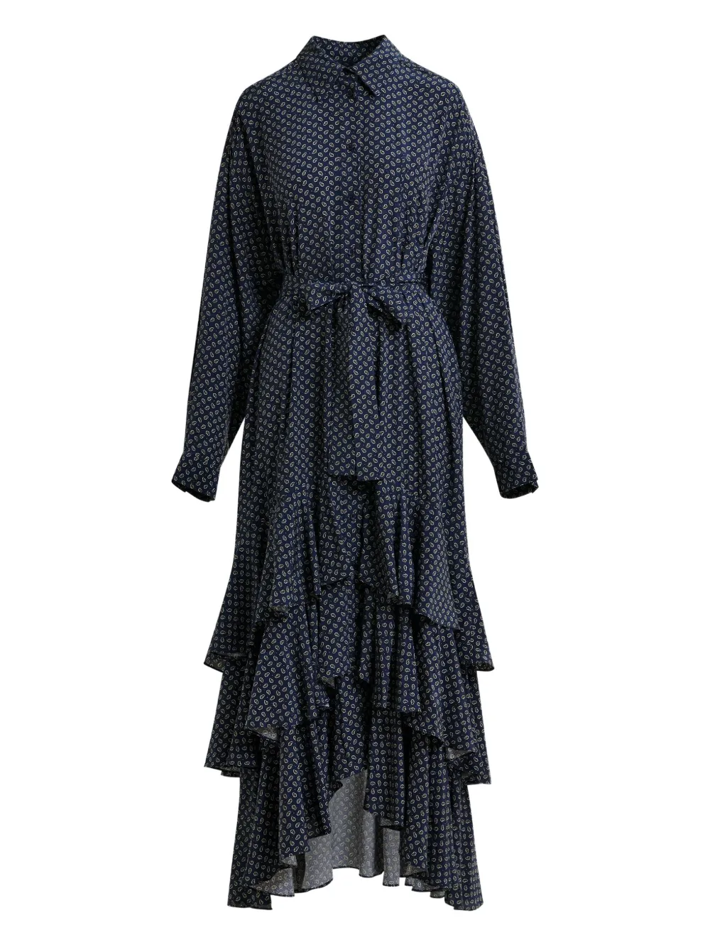 Essentiel Antwerp Printed Ruffle Maxi Dress In Blue