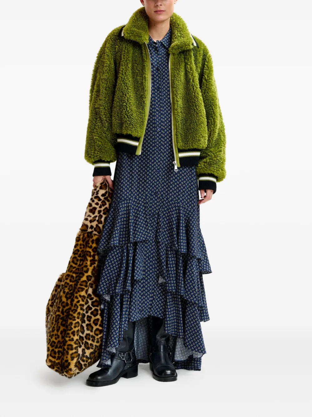 Essentiel Antwerp Maxi-jurk met print en ruches - Blauw