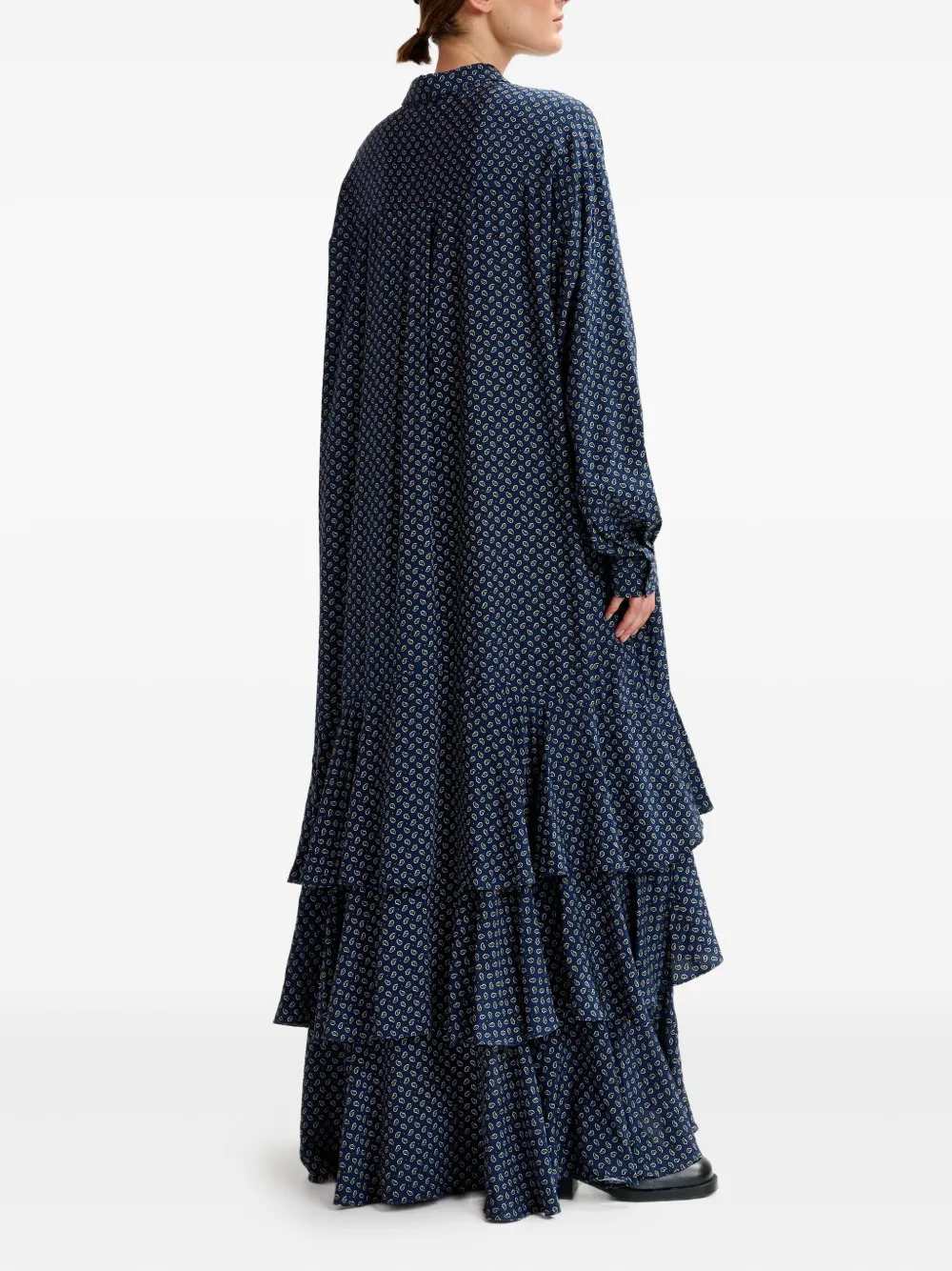 Essentiel Antwerp Printed Ruffle Maxi Dress In Blue