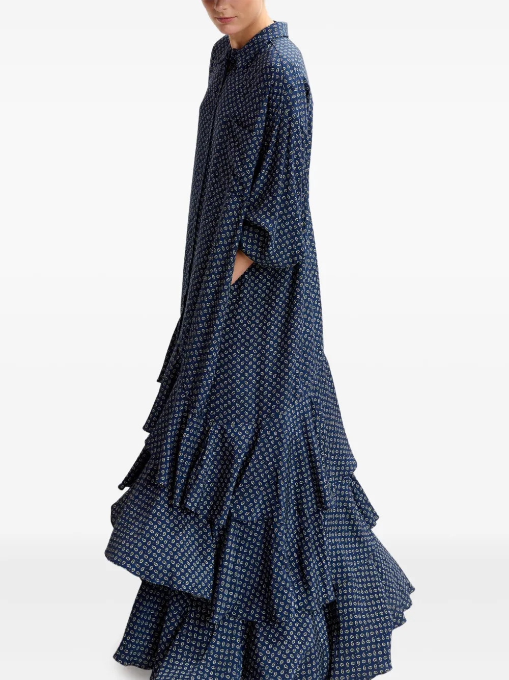Essentiel Antwerp Printed Ruffle Maxi Dress In Blue