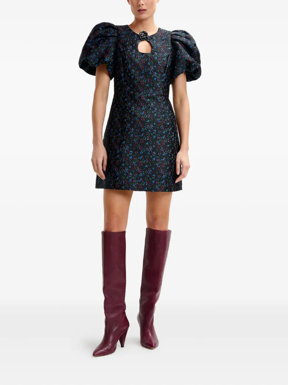 Essentiel Antwerp puff-sleeve floral-print mini dress - Zwart