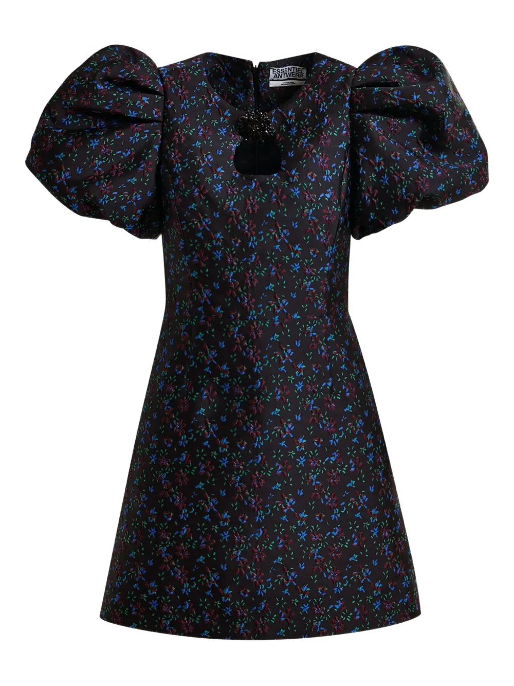 Essentiel Antwerp puff-sleeve floral-print mini dress - ブラック Essentiel Antwerp puff-sleeve floral-print mini dress - ブラック