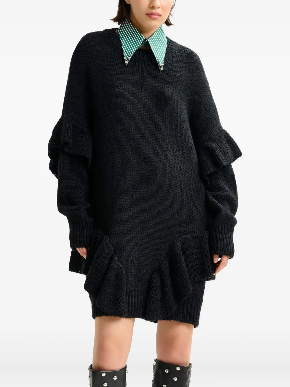 Essentiel Antwerp Ruffle-details Mini Dress In Black