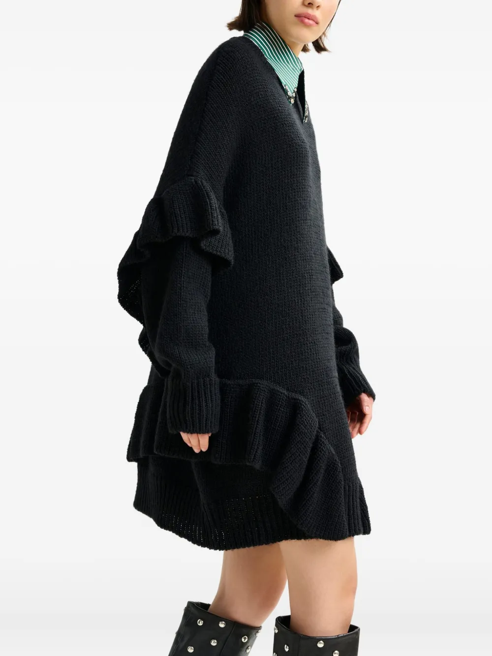 Essentiel Antwerp Ruffle-details Mini Dress In Black