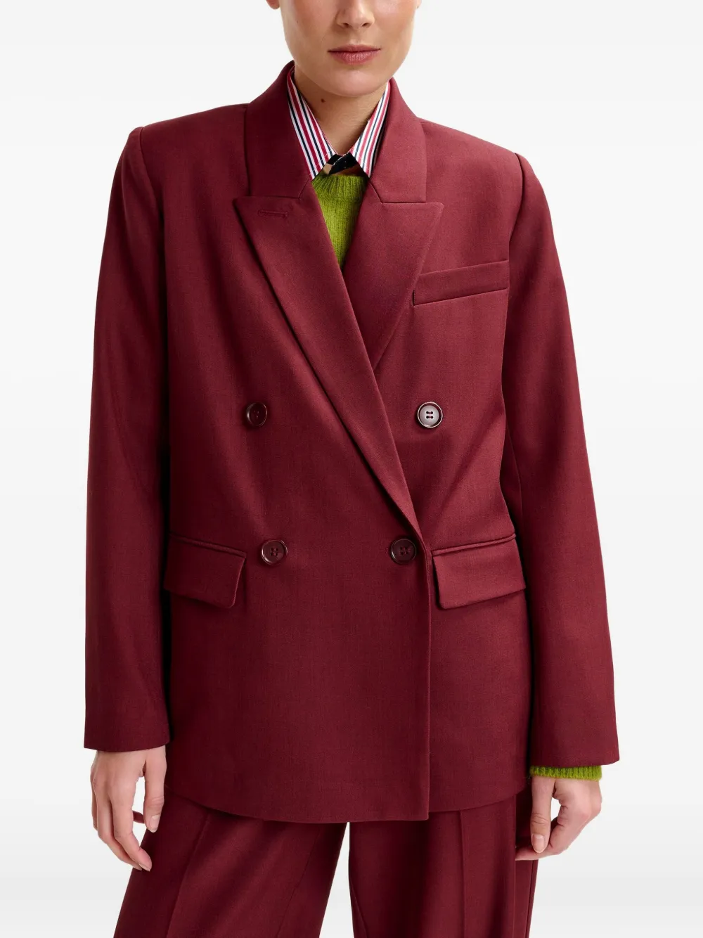 Essentiel Antwerp Double-breasted Padded-shoulder Blazer In Red