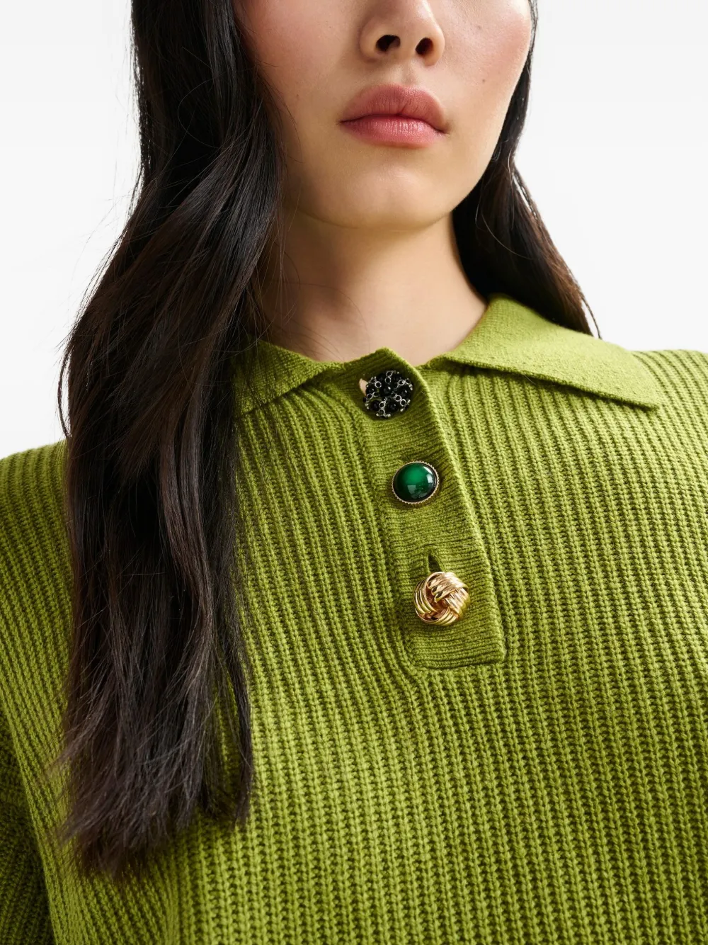 Essentiel Antwerp Button-embellishment Polo Top In Green