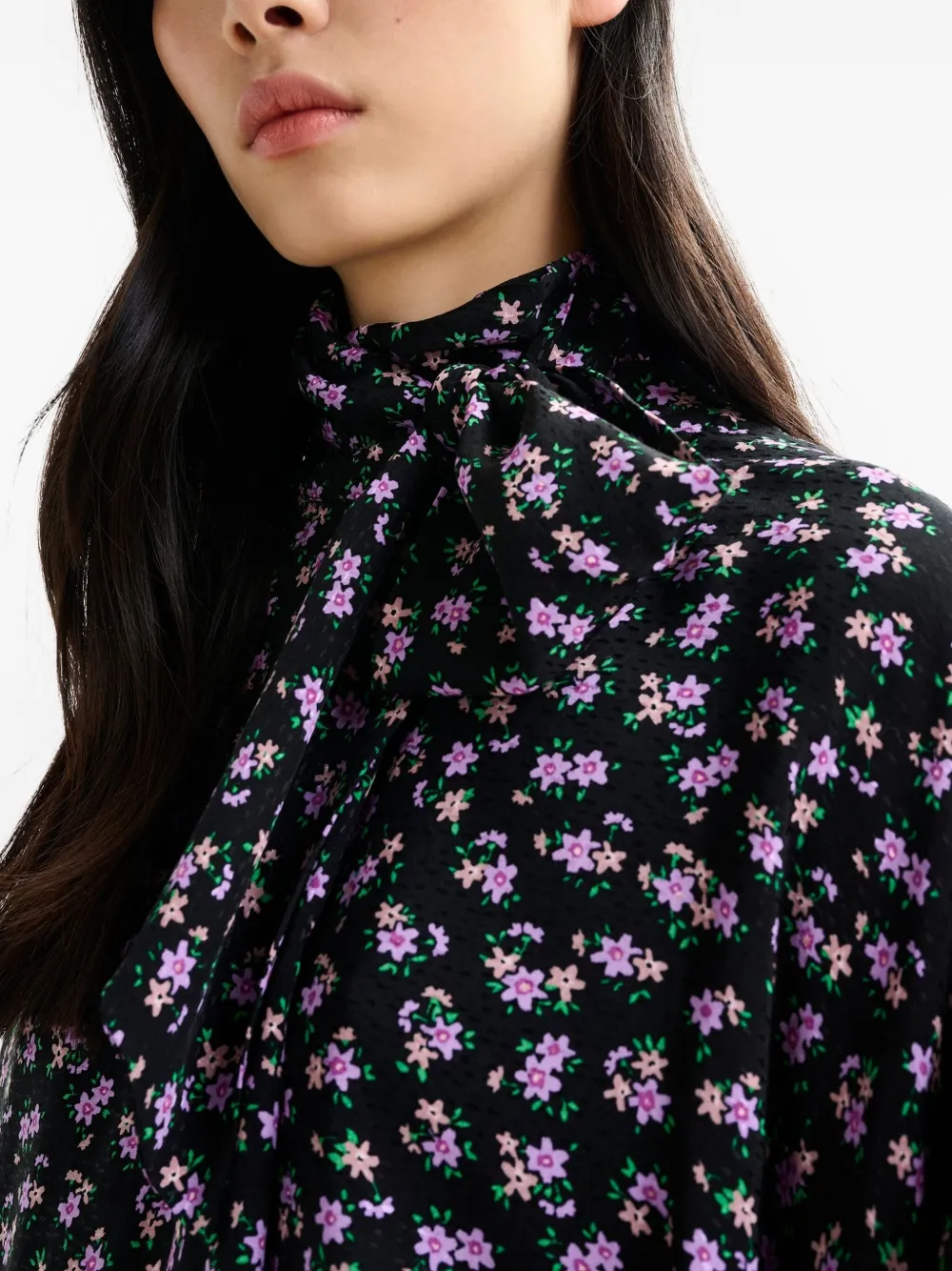 Essentiel Antwerp High-neck Floral-print Midi Dress In Blue