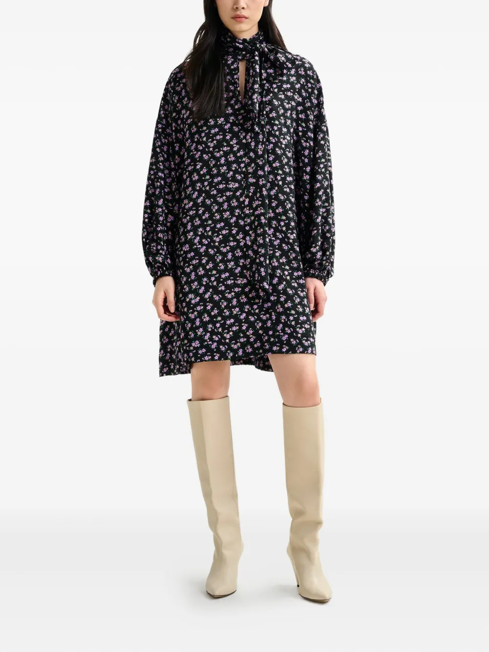 Essentiel Antwerp high-neck floral-print midi dress - Zwart