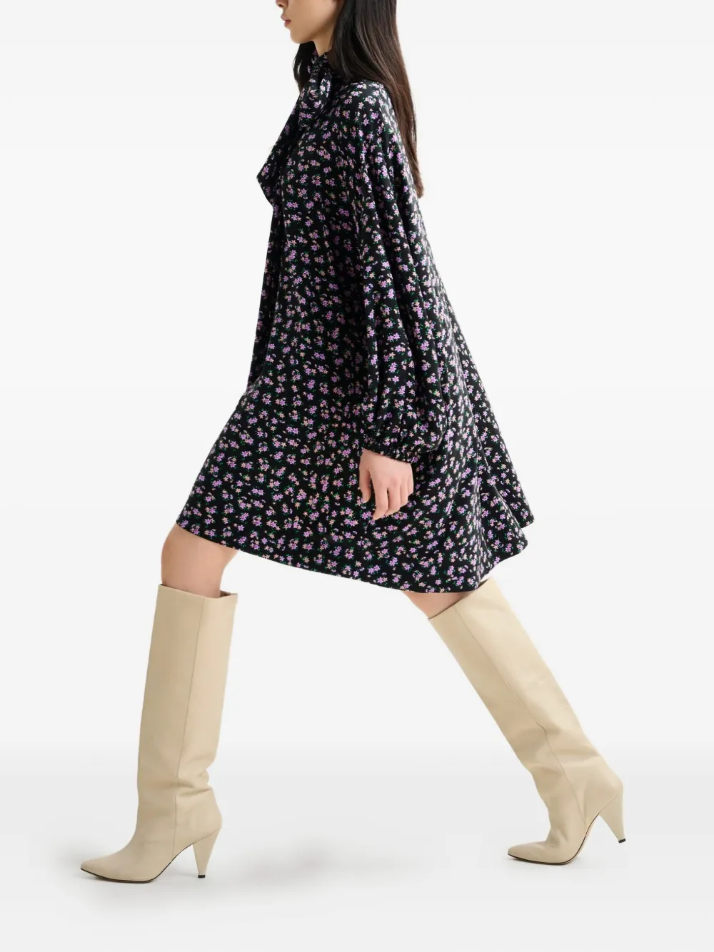 Essentiel Antwerp High-neck Floral-print Midi Dress In Blue