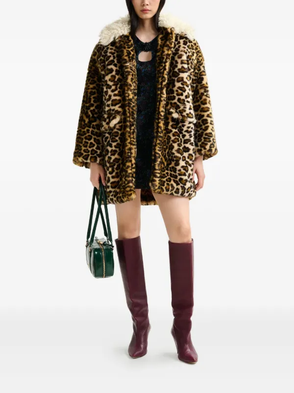 Essentiel Antwerp leopard-print contrast-collar Coat | Brown