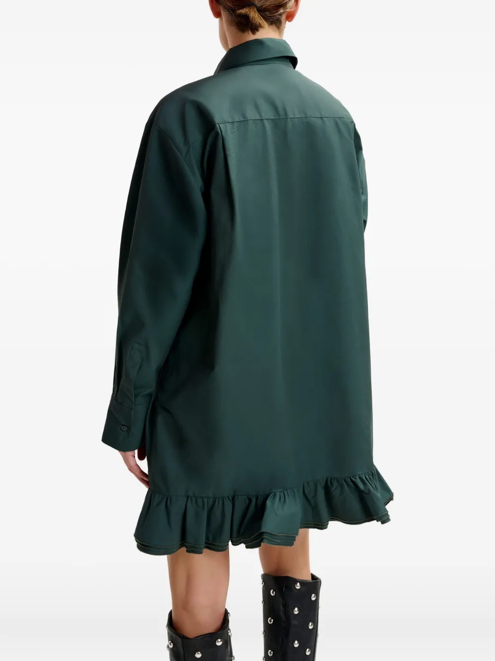 Essentiel Antwerp Flower-embellished Ruffled-hem Mini Dress In Black