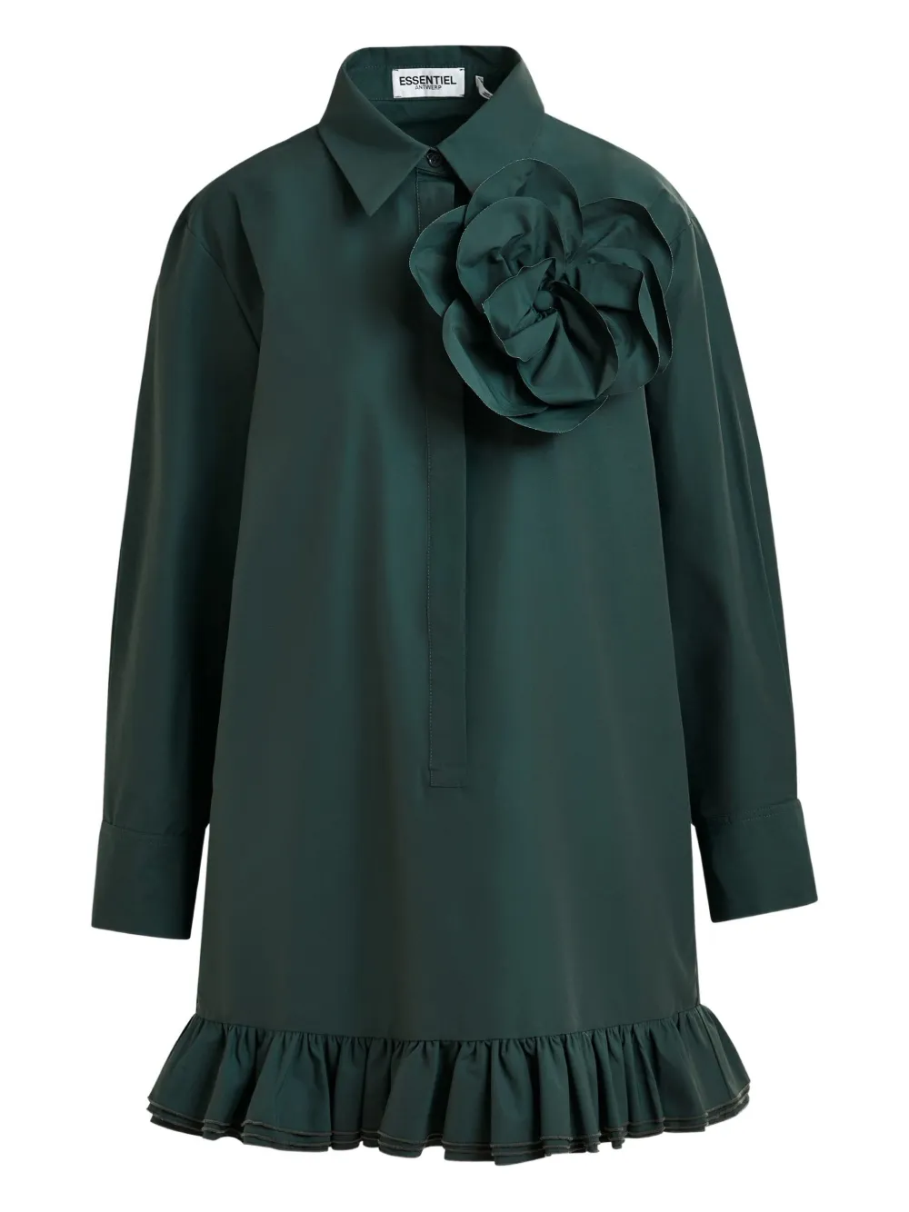 Essentiel Antwerp flower-embellished ruffled-hem mini dress - グリーン Essentiel Antwerp flower-embellished ruffled-hem mini dress - グリーン